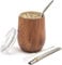 balibetov - Neu - Modernes Yerba Mate Gourd Set (Mate Tasse) - Doppelwandiger 18/8 Edelstahl Enthält zwei Bombillas und eine Reinigungsbürste (HOLZ, 355 ml)