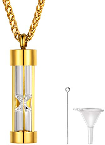 Richsteel 316L Edelstahl Memorial Asche Urne Andenken 18k vergoldet Sanduhr Glasanhänger mit Halskette für Kinder und Jungendlichen