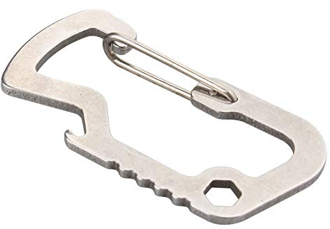Jopto Multipurpose Tool Carabiners D-type Buckle Clip Ring Cap Lifter Bottle Opener 1/4 Hex Hole EDC Multi-function Locking Keychain Stainless Steel Carabiner Spring Hook for Outdoor Tool Hiking
