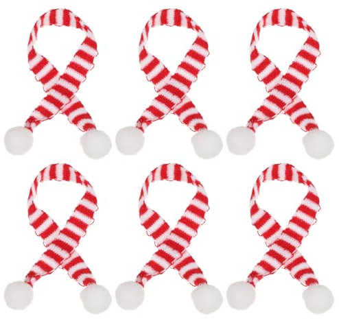 - 12 Mini Bufandas navideñas de Punto para decoración de muñecas, artesanía, Bufanda, árbol de Navidad, Adornos (1 x 15 cm), Lana, y Rojo, 2x30cm