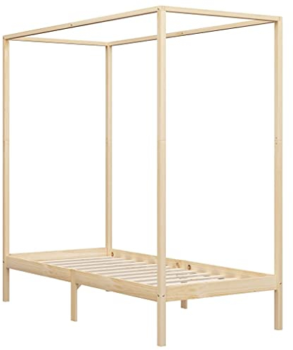 vidaXL Kiefernholz Massiv Himmelbett Bett Bettgestell Einzelbett Holzbett Bettrahmen Lattenrost Massivholzbett Schlafzimmerbett 90x200cm