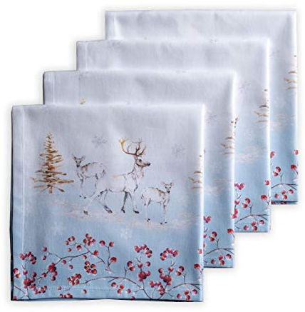Maison d' Hermine Cloth Napkins Set of 4 100% Cotton for Christmas Decorations Everyday Reusable Square Autumn Napkins Cloth Washable Dinner Party Wedding (Fairy Tale Forest, 45 CM x 45 CM)