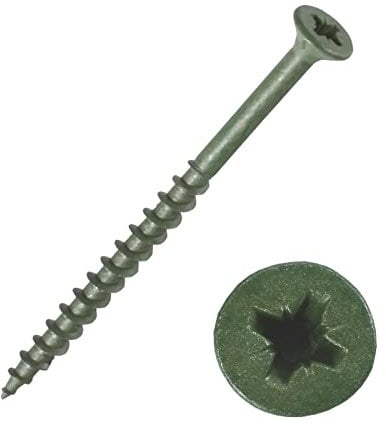 200pcs 4.0 X 40mm Decking Screws Green Organic Coated Countersunk Pozi [8 x 1.1/2] CE Approved & Corrosion Resistant