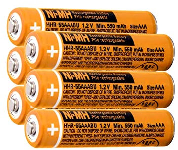 6 Pack HHR-55AAABU NI-MH Rechargeable Batteries for Panasonic, 550mAh 1.2V AAA Battery for BT Gigaset Cordless Phones
