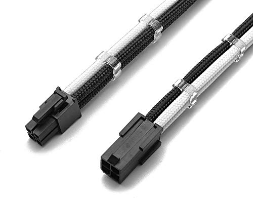 Shakmods 4 Pin ATX CPU Motherboard Sleeved Extension Cable 30cm + 2 Cable Combs (Black & White)