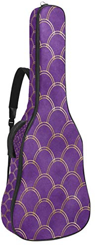Gitarren-Gigbag, wasserdicht, Reißverschluss, weicher Gitarren-Rucksack, Bassgitarre, Akustik- und klassische Folk-Gitarre, goldfarbene Seite, Meerjungfrauen-Schuppen-Muster, Violett