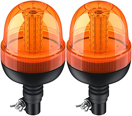 Rundumleuchte 60LED Warnleuchten Justech 2x Rundumkennleuchte LED Amber 12V/24V Blinkleuchte Staubdicht mit 3 Beleuchtungsmodi Rotating Flash Beacon Flexible DIN Traktor Warnleuchte ECE R10 E9