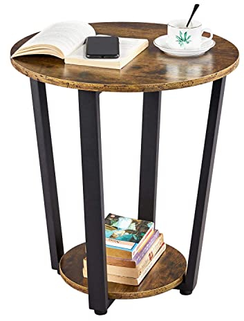 Yaheetech Mesa Auxiliar Redonda Mesitas de Salon de Industrial Mesa Lateral para Sala de Estar Sofa Cama de Madera MDF 50x50x56,5 cm Marrón