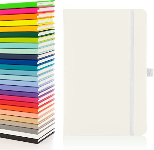 Notes London Eco A5 Notizbuch mit linierten Seiten, Stiftschlaufe, Band, Datumsmarken und Papiertasche, mittelgroßes Hardcover, Tagebuch, Notizen, nachhaltig angebautes Papier (weiß)