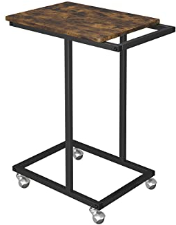 Novilla Beistelltisch, C-Form Sofatisch mit Rollen, Mobiler Kaffeetisch, Wohnzimmertisch mit Metallgestell, Couchtisch für Kaffee und Laptop, 35 x 55 x 68 cm, Industrie-Design, Vintage Braun