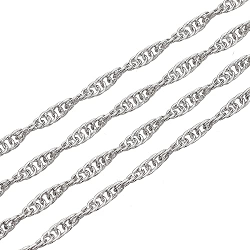 Perlin 3 Meter Gliederkette Link Kette Metallkette, Rund Ring Kette, 2mm, Schmuckkette Meterware zur Schmuckherstellung von Halsketten Armband DIY Basteln (Altsilber)