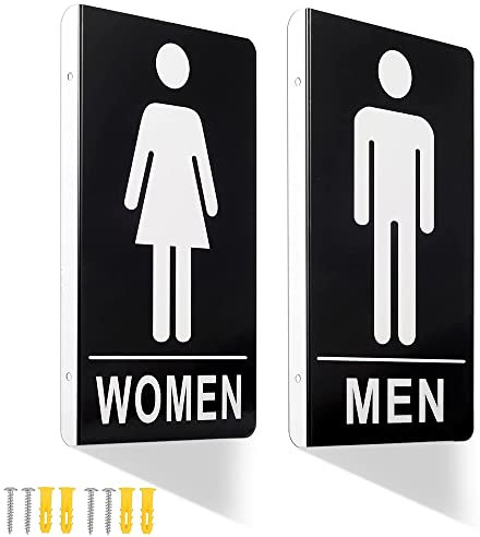 Kichwit Panneaux de toilettes double face pour hommes et femmes, panneaux de salle de bain en aluminium pour la maison et le bureau, 25,4 x 14,7 cm, noir