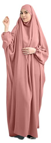 Qianliniuinc Frauen Muslimische Einteilige Volle Abdeckung Langes Kleid - Lose Kapuzen Kleid Abaya Gebet Robe Islamische Kleidung Einheitsgröße, rose, Einheitsgröße