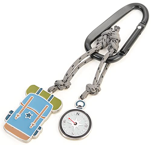 Troika Schlüsselanhänger mit Karabinerhaken aus Aluminium, Emaille, Metallguss und Nylon, Motiv: Wanderrucksack und Kompass, KR22-06/BK
