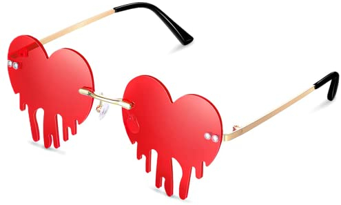 Sunwuun Sonnenbrille Rave,Sonnenbrille für Damen,Frauen,Männer,Schmelzen Tropfende Brille,Sonnenbrille Herz,Partybrille Foto Requisiten für Halloween,Karneval Party,Festival Outfit Damen Accessoires
