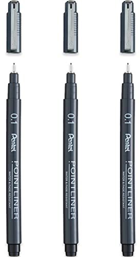 Pentel S20P Pointliner Pigmentliner, Fineliner für technische Zeichnungen, 0,1 mm, schwarze Tinte, 3 Stück