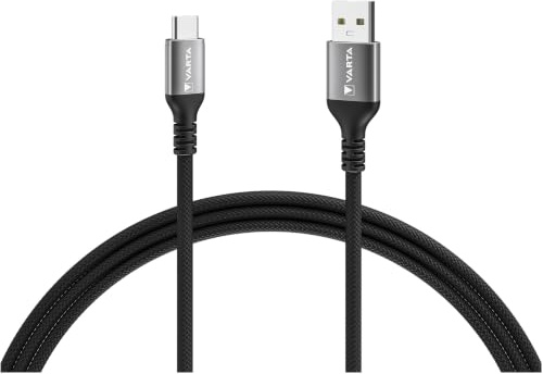 VARTA Kabel USB A auf USB Typ C, 2m, Speed Charge & Sync, Ladekabel für Strom- und Datenübertragung, 60 W, schwarz, Nylon
