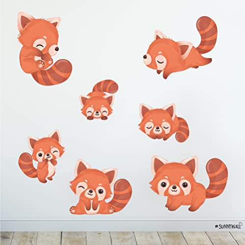 Sunnywall Wandsticker Wandtattoo Wandbild Baby Aufkleber Kinderzimmer Baby Wandaufkleber Spielzimmer (Red roter Panda)