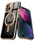 Lafunda Magnetisch Hülle für iPhone 13 Handyhülle Schutzhülle Kamera-Vorsprung Case Schmetterling Vergoldung Glitzer Mädchen Stoßfest Cover für iPhone 13 Schwarz