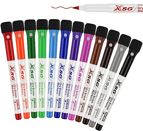ABEIER Whiteboard Marker,Magnetisch Whiteboard Marker Schwamm mit Stiften,12 Farben Trocken Abwischbar, Extrem feine Feder für Zuhause Schule Büro