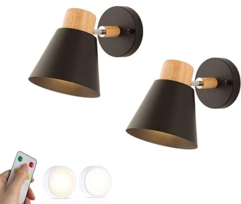 SIYANE 2 Set Battery Powered Bedside Wall Sconce Rechargeable USB LED Wall Light Remote Indoor Cordless Wireless Lamp Adjustable Arm Metals Modern Wall Lighting for Bedroom Living Room