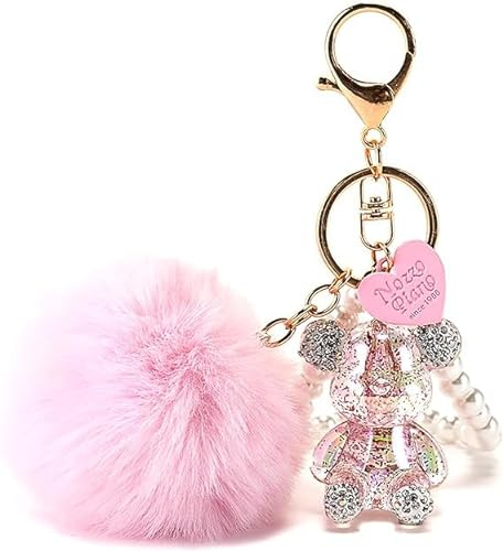 Porte clef pompon,Porte-clés Ourson Kawaii pour femmes,porte clef voiture femme,Porte-clés Ourson Pom Pom bling bling,Lot Porte Clé,Portefeuille Girly pour sac à dos,Cadeau de Noël pour dames (A)