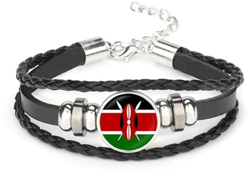 Kenya Flag Bracelet,Woven Leather Flags Bracelets,Detachable Flag Bracelet For Men And Women,National Cuff Rope Wristband Jewelry,Fashion Handmade Bracelet For Man Woman Special Day'S Gift,Style,