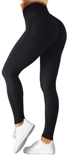 TAYOEA Sport Leggings Damen Nahtlose Scrunch Leggings Hohe Taille Fitnesshose Gym Yogahose Booty Lifting Push up Workout Blickdicht Sporthose Schwarz,S