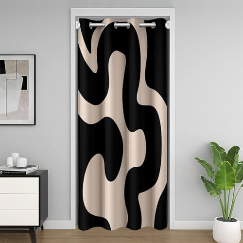 Noir Et Beige Rideau de Porte 132x203cm Géométrie Géométrique Moderne Rideau Occultant Rideaux pour Salon Rideaux Exterieur d'entrée Neutral Art Abstarct Art Rideaux Interieur Salon Chambre