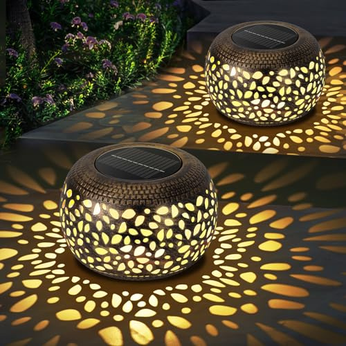 Solar Lanterns Waterproof Outdoor Decor: 2 Pack Hollow Out Solar Lights