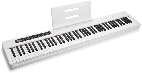 Rosen P21 Tastiera Semi-Pesata 88 Tasti Pianoforte Digitale per Principianti, Pianoforte Elettrico Portatile con Pedale di Sostegno e Alimentazione, Bianco