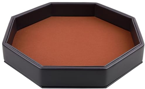 Gesserit Große Würfelschale - mit Filz ausgekleidete PU-Lederoktagon-Würfelschale für Dungeon Crawler-Spiele, Kaffee