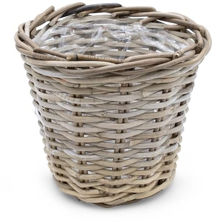 Spetebo Weide Pflanzkorb Natur - 25 cm/rund - Rattan Blumentopf mit Folie - Garten Deko Pflanztopf Blumenkorb Blumenkübel Flechtkorb direkt bepflanzbar