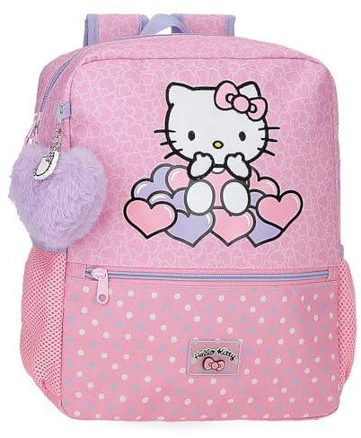 Hello Kitty Hearts & Dots Schulrucksack, anpassbar an Trolley, Rosa, 27 x 33 x 11 cm, Polyester, 9,8 l, Rosa, Rucksack 33