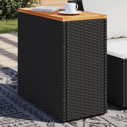 Rantry Gartentisch, schwarze Holzplatte, 58 x 27,5 x 55 cm, Polyrattan, Terrassentisch, Esstisch, Gartentisch, Küchentisch, Gartentisch