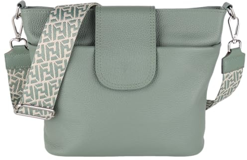 MIRROSI® Umhängetasche Damen, Echtleder, Made in Italy, BOHO Style30x24,50x9cm (BXHXT) viel Stauraum, Handtasche, Brusttasche, Crossbody Bag (1 Tasche & 2 Gurte) (Mint (Netz))