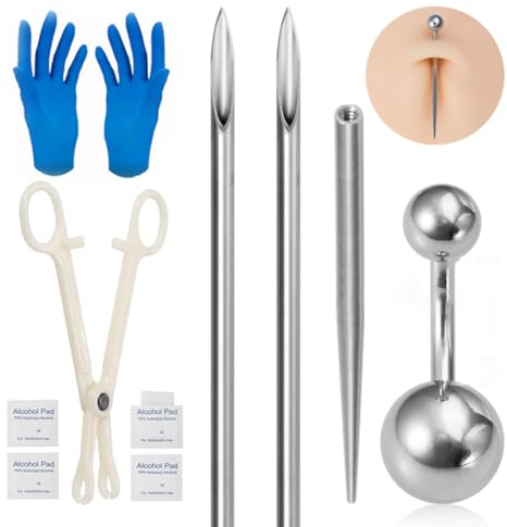 NTRUXZP 11 Pezzi Kit di Piercing in Acciaio Inoxidable con Guanti di Serraggio Set di Strumenti Nose Studs Piercing Ombelico Lingua Capezzolo Sopracciglio Naso Orecchio Piercing Corpo Gioielli
