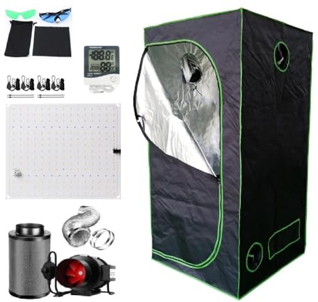 PACKSAUS® Hydro 600D Growzelt 100x100x200cm Anzucht Komplettset: Umfassendes LED Grow Tent Kit, inkl. Belüftungssatz für den Indoor-Anbau-Gewächshaus