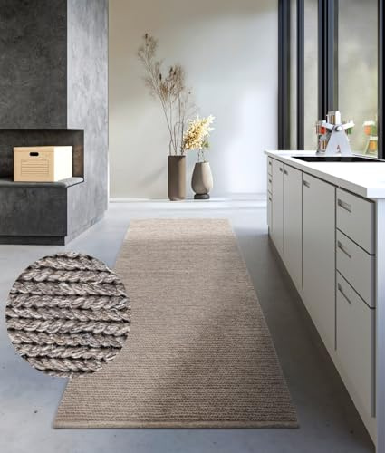 Villeroy & Boch Wollteppich Francois - Natur Wohnzimmerteppich - Handgewebt & Natürlich - Boho Teppich Wolle für Wohnzimmer, Schlafzimmer, Esszimmer, Flur, Küche – Linen, 80x200cm