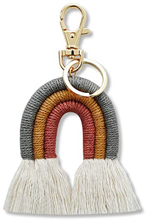 Tdyatocept Weben Regenbogen SchlüSsel AnhäNger für Frauen Boho Handgefertigt SchlüSsel AnhäNgerschlüSsel AnhäNger Makramee Tasche Charm Auto HäNgende Schmuck Geschenke, B