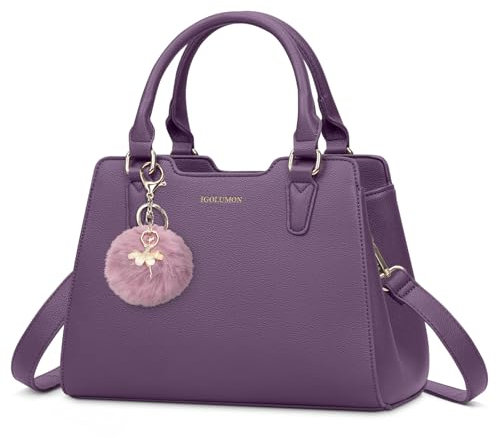 IGOLUMON Handtasche Damen Mittelgroß Tasche Leder Henkeltasche Damen-Henkeltaschen Tote Bag Handtaschen Taschen Schultertaschen Umhängetasche Schultertasche Damenhandtaschen Lila