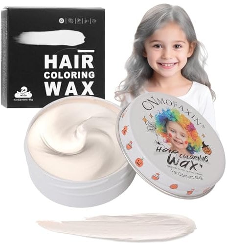 Tinte temporal blanco para niños, tinte de pelo instantáneo blanco, para niñas, crema para teñir, mujeres y hombres, color plateado, moño de cera para fiestas, cosplay, Halloween