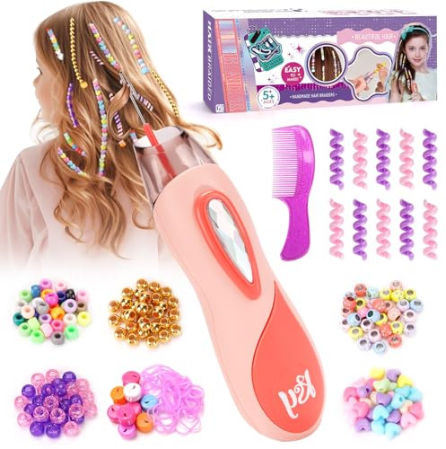 Geschenk Mädchen 6 7 8 9 10 Jahre: Kinder Spielzeug ab 5-12 Jahre Haarschmuck für Mädchen, Haarflechtmaschine Geburtstagsgeschenk Mädchen 5-6-7-8 Jahre, DIY Haarperlen Flechthilfe Haardekorations Setk