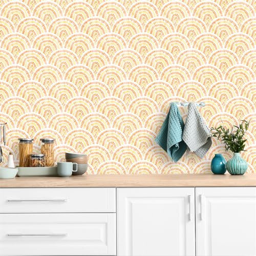 Klebefolie Möbel Gelb Orange Geometrie Selbstklebende Folie Vinyl Selbstklebende Tapete Wasserdicht Möbelfolie Dekorative Wandtapete Wohnzimmer Schrank Tapeten 1P (40x100 cm)