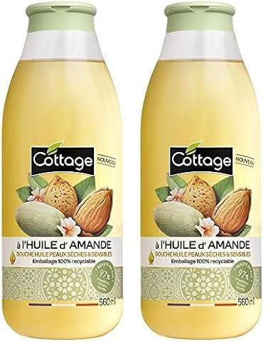 Cottage -Gel douche Huile 560ml 97% d'ingrédients d'origine naturelle, HUILE D'AMANDE 560ML (Lot de 2)