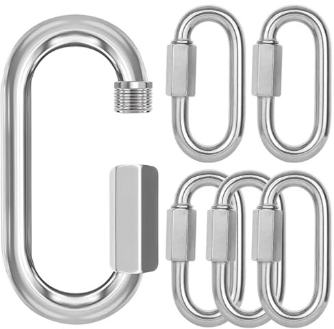 DAJISI 6Pcs Heavy Duty Clips Chain Connector Quick Links Quick Chain Links D Shape Locking Quick Link Chain Connector Carabiner Chain Connectors for Outdoor Hiking Camping Swing Hammock
