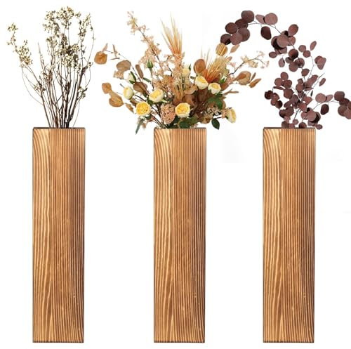 Trendecor 3 Stück Wandvase aus Holz, Holz Wandvasen Wandpflanzgefäße Moderne Wand Dekor im Landhausstil Wand Pflanzgefäße für Grünpflanzen und Trockenblumen Wohnzimmer Schlafzimmer