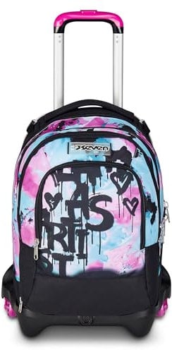 Seven Trolley Scuola Jack 3 Ruote Detach, Azzurro Fucsia, Zaino Con Carrello Sganciabile da 37 L Tasca Borraccia, Zainetto Staccabile, Multiuso e Spazioso, Scuola Elementare e Media, Zaino Bambina