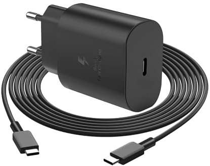 25W USB C Chargeur Rapide, USBC Prise avec Câble, Alimentation USB-C Adaptateur pour Samsung Galaxy S25 S24 S23 S22 S21 S20 Note20 S10 A73 A71 A56 A55 A54 A53 A35 S9 S8 Téléphones Bloc Plug Charger
