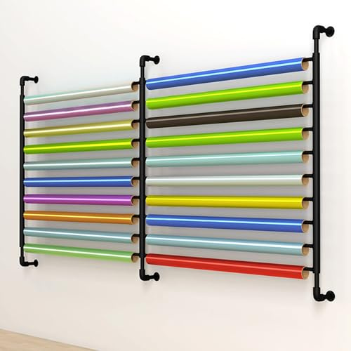 Commercial Auto Beauty Store Wall Mounted Storage Rack for Car Vinyl Roll Holder, Display Rack for Color Change Film, Organizer for Hanging Fabric/PVC Tablecloths/Wallpaper Rolls - Holds 20